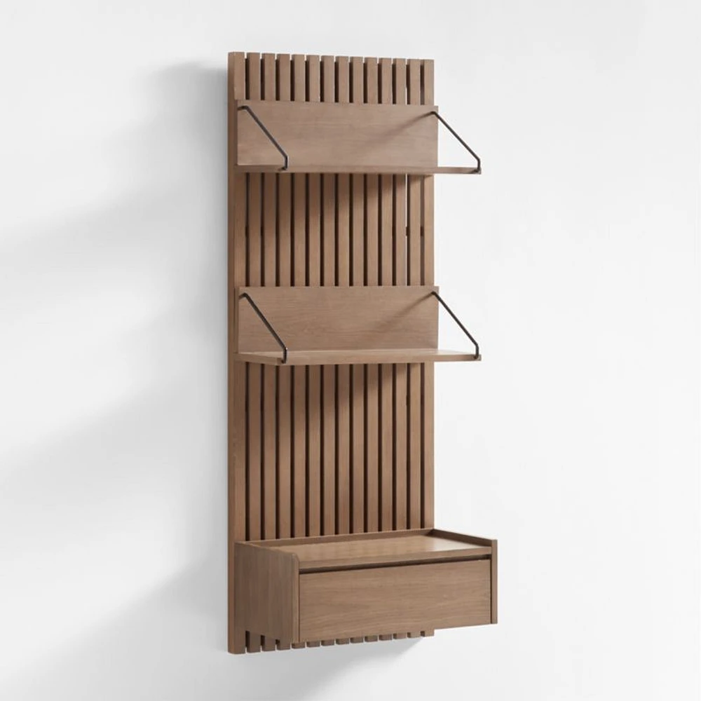 Batten Brown Oak Panel and Floating Drawer Set