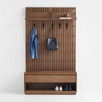 Batten Brown Oak Storage Bench and Panel Set with Reversible Shelf