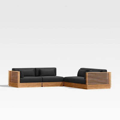 Batten Natural Teak -Piece L-Shaped Outdoor Sectional Sofa with Corner Coffee Table & Canvas Sunbrella ® Cushions