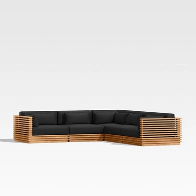 Batten Natural Teak -Piece L-Shaped Outdoor Sectional Sofa with Canvas Sunbrella ® Cushions