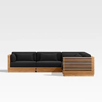 Batten Natural Teak -Piece L-Shaped Outdoor Sectional Sofa with Canvas Sunbrella ® Cushions