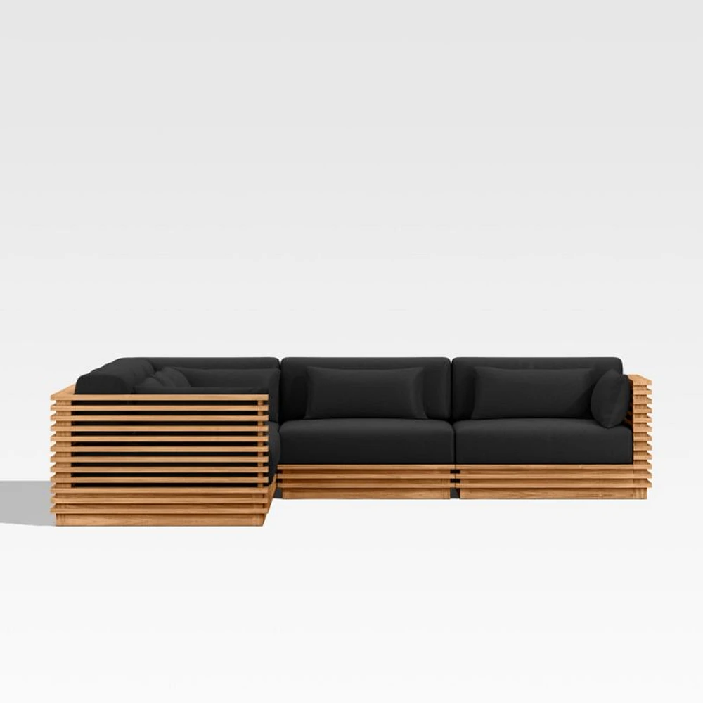 Batten Natural Teak -Piece L-Shaped Outdoor Sectional Sofa with Canvas Sunbrella ® Cushions