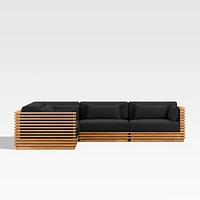 Batten Natural Teak -Piece L-Shaped Outdoor Sectional Sofa with Canvas Sunbrella ® Cushions
