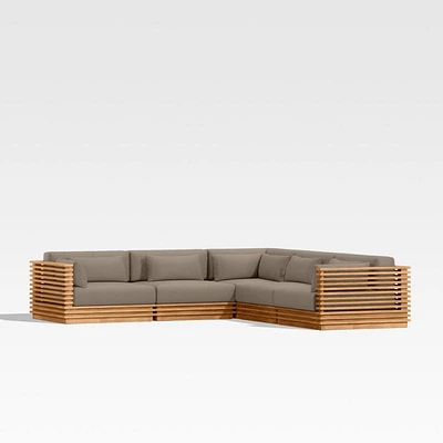 Batten Natural Teak -Piece L-Shaped Outdoor Sectional Sofa with Cast Shale Brown Sunbrella ® Cushions