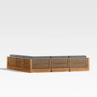 Batten Natural Teak -Piece L-Shaped Outdoor Sectional Sofa with Canvas Haze Blue Sunbrella ® Cushions