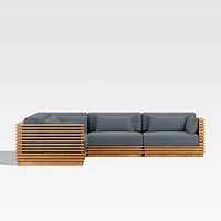 Batten Natural Teak -Piece L-Shaped Outdoor Sectional Sofa with Canvas Haze Blue Sunbrella ® Cushions