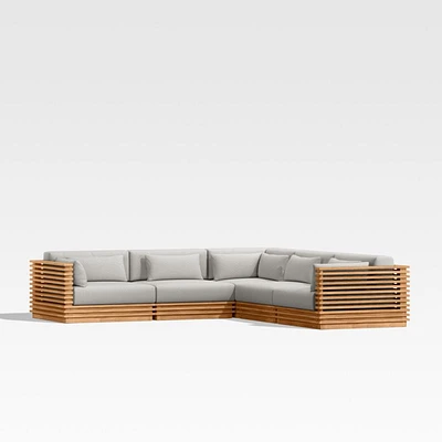 Batten Natural Teak -Piece L-Shaped Outdoor Sectional Sofa with Cast Silver Sunbrella ® Cushions