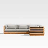 Batten Natural Teak -Piece L-Shaped Outdoor Sectional Sofa with Cast Silver Sunbrella ® Cushions