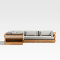 Batten Natural Teak -Piece L-Shaped Outdoor Sectional Sofa with Cast Silver Sunbrella ® Cushions