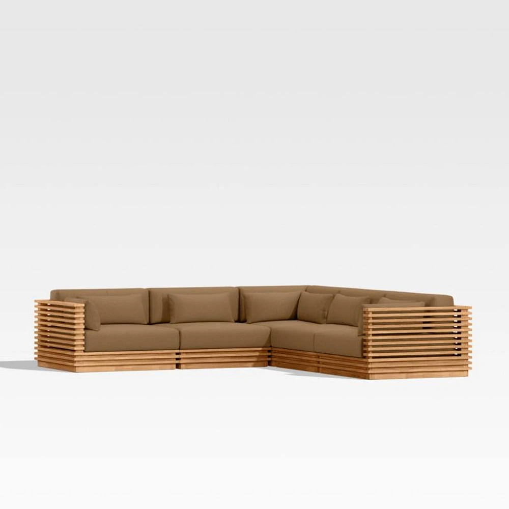 Batten Natural Teak -Piece L-Shaped Outdoor Sectional Sofa with Cast Teak Sunbrella ® Cushions