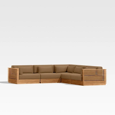 Batten Natural Teak -Piece L-Shaped Outdoor Sectional Sofa with Cast Teak Sunbrella ® Cushions