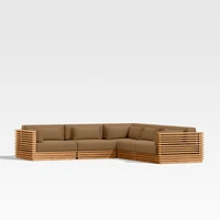 Batten Natural Teak -Piece L-Shaped Outdoor Sectional Sofa with Cast Teak Sunbrella ® Cushions