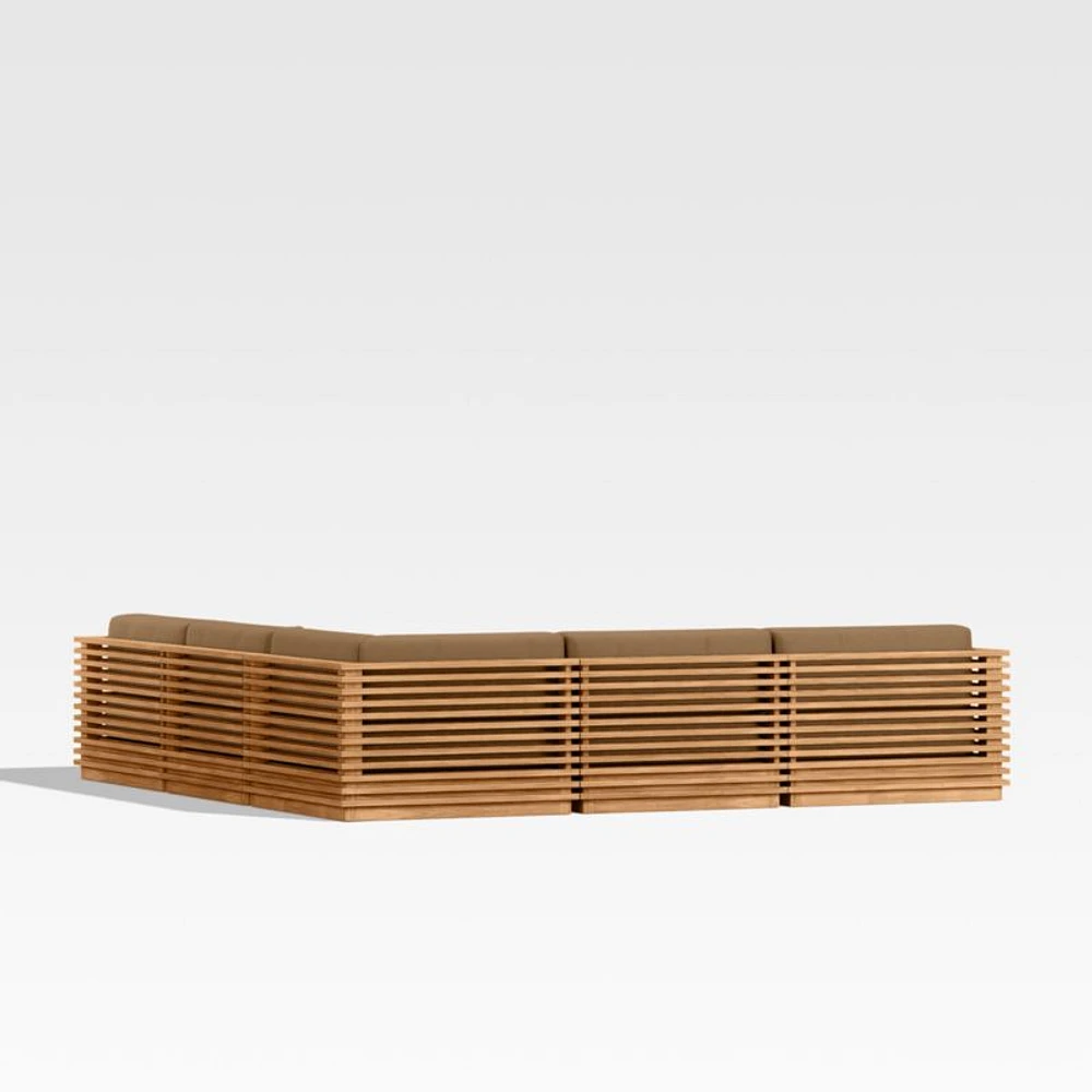 Batten Natural Teak -Piece L-Shaped Outdoor Sectional Sofa with Cast Teak Sunbrella ® Cushions