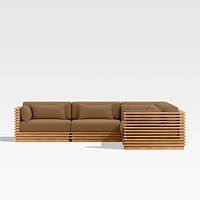 Batten Natural Teak -Piece L-Shaped Outdoor Sectional Sofa with Cast Teak Sunbrella ® Cushions