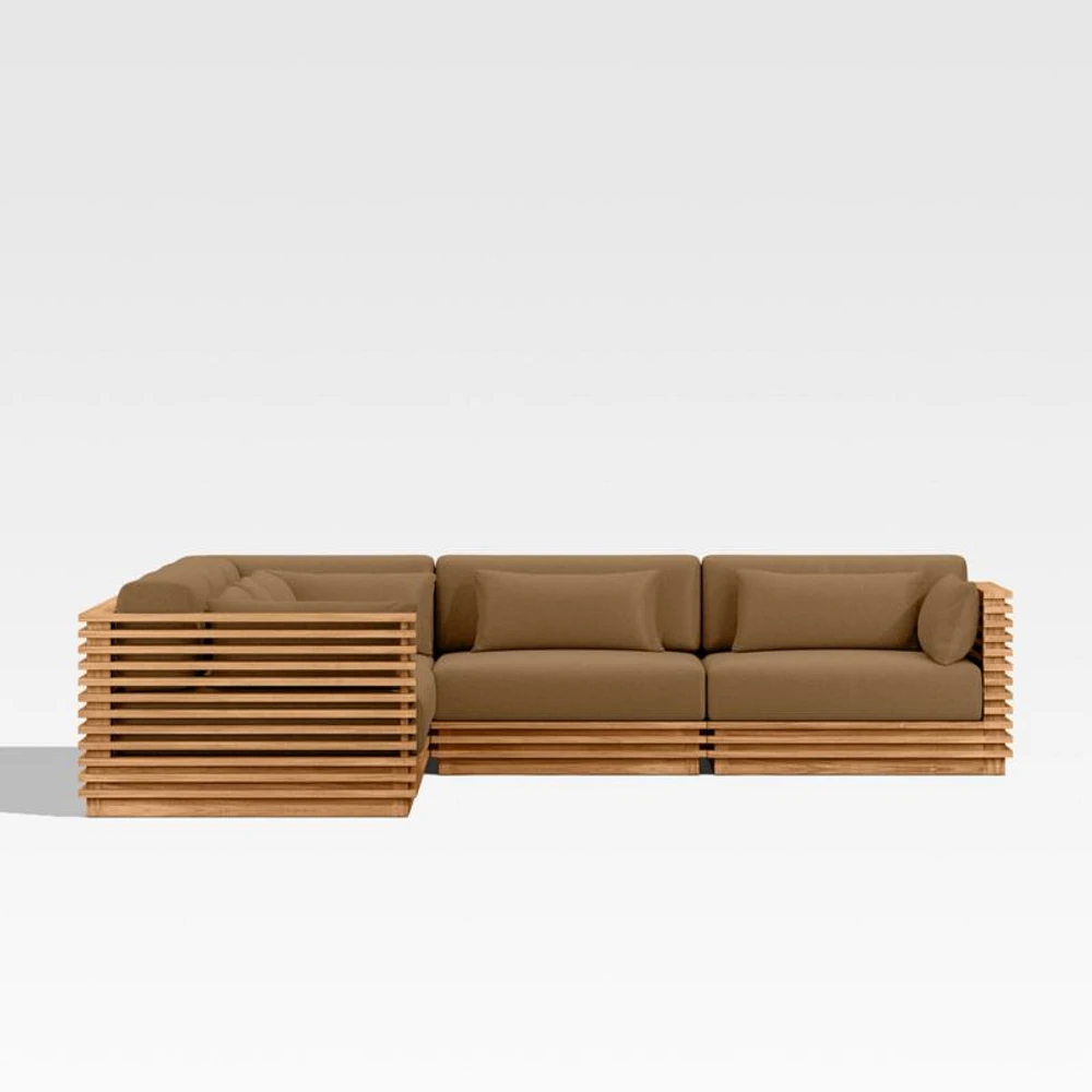 Batten Natural Teak -Piece L-Shaped Outdoor Sectional Sofa with Cast Teak Sunbrella ® Cushions