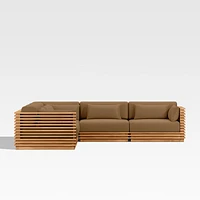 Batten Natural Teak -Piece L-Shaped Outdoor Sectional Sofa with Cast Teak Sunbrella ® Cushions