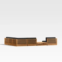 Batten Natural Teak 6-Piece L-Shaped Outdoor Sectional Sofa with Side Coffee Table & Canvas Sunbrella ® Cushions