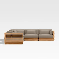 Batten Natural Teak 6-Piece L-Shaped Outdoor Sectional Sofa with Side Coffee Table & Cast Shale Brown Sunbrella ® Cushions