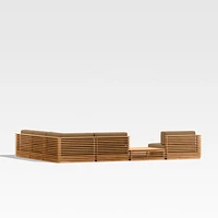 Batten Natural Teak 6-Piece L-Shaped Outdoor Sectional Sofa with Side Coffee Table & Cast Teak Sunbrella ® Cushions
