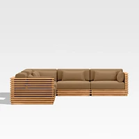 Batten Natural Teak 6-Piece L-Shaped Outdoor Sectional Sofa with Side Coffee Table & Cast Teak Sunbrella ® Cushions
