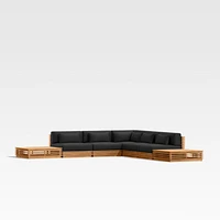 Batten Natural Teak 7-Piece L-Shaped Outdoor Sectional Sofa with Side Coffee Tables & Canvas Sunbrella ® Cushions