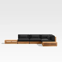 Batten Natural Teak 7-Piece L-Shaped Outdoor Sectional Sofa with Side Coffee Tables & Canvas Sunbrella ® Cushions