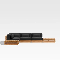 Batten Natural Teak 7-Piece L-Shaped Outdoor Sectional Sofa with Side Coffee Tables & Canvas Sunbrella ® Cushions