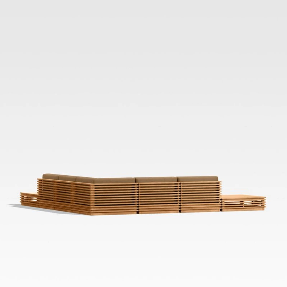 Batten Natural Teak 7-Piece L-Shaped Outdoor Sectional Sofa with Side Coffee Tables & Cast Teak Sunbrella ® Cushions