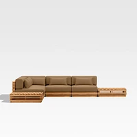 Batten Natural Teak 7-Piece L-Shaped Outdoor Sectional Sofa with Side Coffee Tables & Cast Teak Sunbrella ® Cushions
