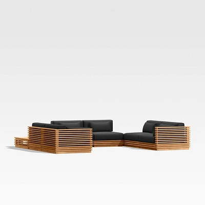Batten Natural Teak 8-Piece U-Shaped Outdoor Sectional Sofa with Corner Coffee Tables & Canvas Sunbrella ® Cushions