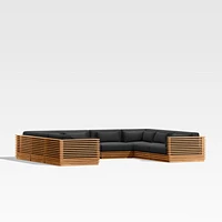 Batten Natural Teak 8-Piece U-Shaped Outdoor Sectional Sofa with Canvas Black Sunbrella ® Cushions