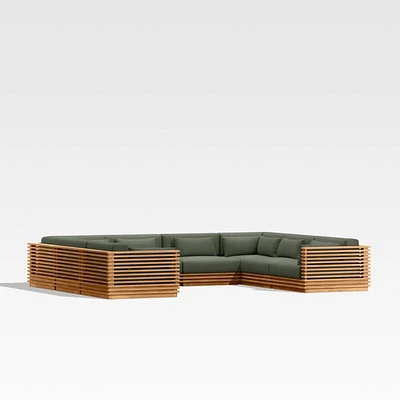 Batten Natural Teak 8-Piece U-Shaped Outdoor Sectional Sofa with Cast Sage Green Sunbrella ® Cushions
