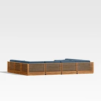 Batten Natural Teak 8-Piece U-Shaped Outdoor Sectional Sofa with Cast Harbor Navy Blue Sunbrella ® Cushions