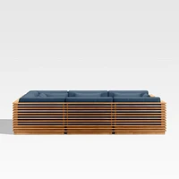 Batten Natural Teak 8-Piece U-Shaped Outdoor Sectional Sofa with Cast Harbor Navy Blue Sunbrella ® Cushions