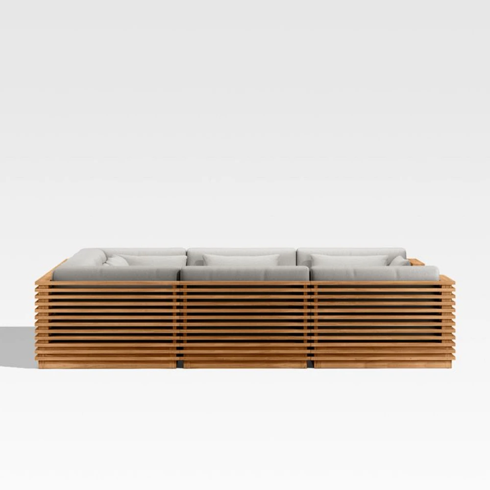 Batten Natural Teak 8-Piece U-Shaped Outdoor Sectional Sofa with Cast Silver Sunbrella ® Cushions