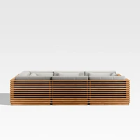 Batten Natural Teak 8-Piece U-Shaped Outdoor Sectional Sofa with Cast Silver Sunbrella ® Cushions