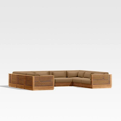 Batten Natural Teak 8-Piece U-Shaped Outdoor Sectional Sofa with Cast Teak Sunbrella ® Cushions