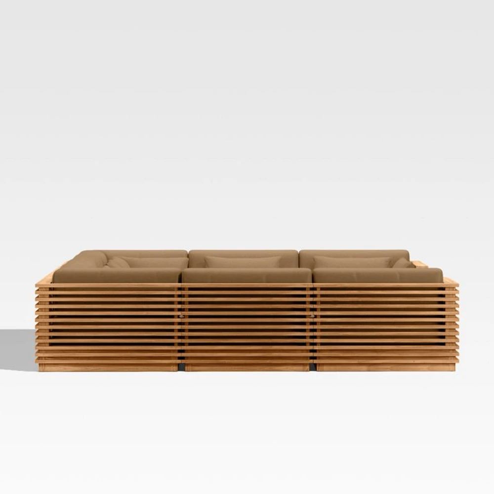 Batten Natural Teak 8-Piece U-Shaped Outdoor Sectional Sofa with Cast Teak Sunbrella ® Cushions