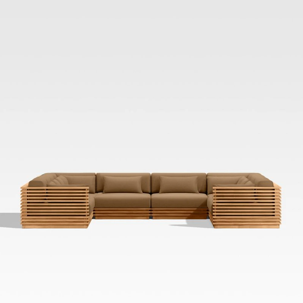 Batten Natural Teak 8-Piece U-Shaped Outdoor Sectional Sofa with Cast Teak Sunbrella ® Cushions
