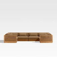 Batten Natural Teak 8-Piece U-Shaped Outdoor Sectional Sofa with Cast Teak Sunbrella ® Cushions