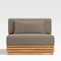 Batten Natural Teak Outdoor Armless Chair with Cast Shale Brown Sunbrella ® Cushions