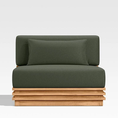 Batten Natural Teak Outdoor Armless Chair with Cast Sage Green Sunbrella ® Cushions
