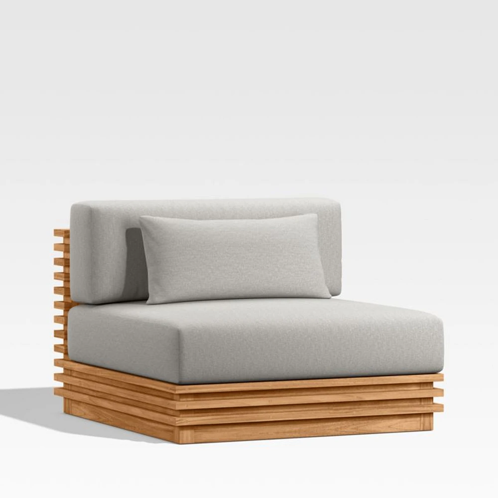 Batten Natural Teak Outdoor Armless Chair with Cast Silver Sunbrella ® Cushions