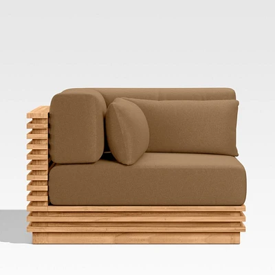 Batten Natural Teak Outdoor Corner Chair with Cast Teak Sunbrella ® Cushions