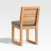 Batten Natural Teak Outdoor Dining Side Chair with Canvas Haze Blue Sunbrella ® Cushions