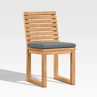 Batten Natural Teak Outdoor Dining Side Chair with Canvas Haze Blue Sunbrella ® Cushions