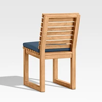 Batten Natural Teak Outdoor Dining Side Chair with Cast Harbor Navy Blue Sunbrella ® Cushions