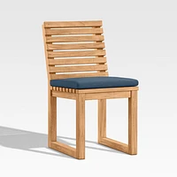 Batten Natural Teak Outdoor Dining Side Chair with Cast Harbor Navy Blue Sunbrella ® Cushions