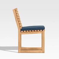 Batten Natural Teak Outdoor Dining Side Chair with Cast Harbor Navy Blue Sunbrella ® Cushions