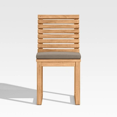 Batten Natural Teak Outdoor Dining Side Chair with Cast Shale Brown Sunbrella ® Cushions